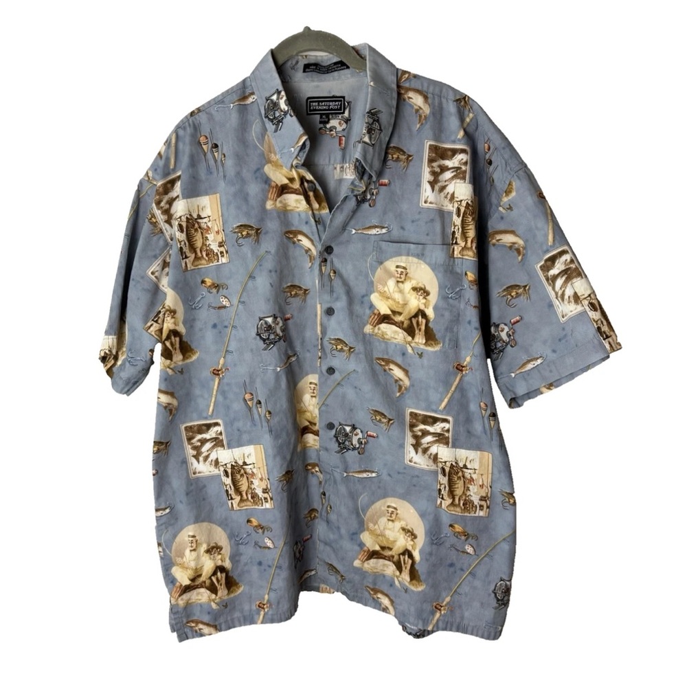 The Saturday Evening Post Mens Shirt Size XL Fishing Short Sleeves Cotton Casual